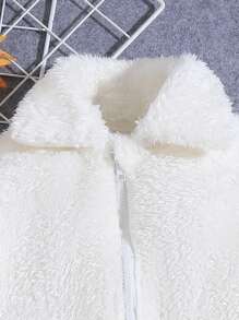 SHEIN 少女毛絨長袖上衣和短褲套裝,休閒時尚,適合春秋冬日常穿著 - 白色 - 查看 3