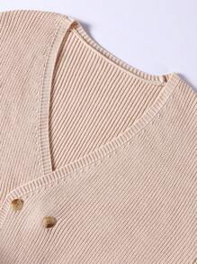 Manfinity Homme Nam Đôi ngực Cổ chữ V Lỏng lẻo Áo len Mở Áo len - Màu be - Xem 3