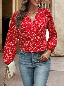 EMERY ROSE Của phụ nữ Toàn thân In hình trái tim Bọc Áo sơ mi - Đỏ - Xem 6