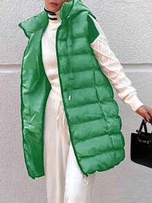 EURMUSE Women's Sleeveless Hooded Zipper Closure Padded Jacket - Green - View 1