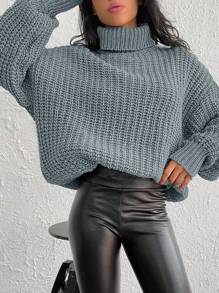 EURMUSE Turtleneck Drop Shoulder Sweater - Grey - View 5