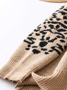 SHEIN LUNE Women's Plus Size High Neck Leopard Print Splice Drop Shoulder Sweater Knit Pullover Fall Winter Outfit - Multicolor - View 5