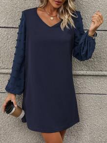 SHEIN Clasi Tay áo dài Váy chữ A - Màu xanh hải quân - Xem 4