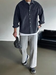 DAZY Men's Solid Color Casual Corduroy Shirt,Fall Clothes,Back To School Clothes Long Sleeve Men Shirt