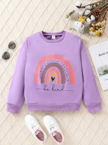 SHEIN Tween 女童字母印花圆领运动衫 - 紫色 - 查看 1