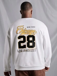 Manfinity Homme Men's Plus Size Letter Printed Drop Shoulder Sweatshirt - White - View 2