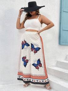 SHEIN VCAY Của phụ nữ Kích thước lớn In bướm Quần ống rộng - Nhiều màu - Xem 4