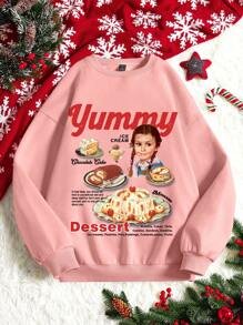 SHEIN EZwear 標語和人物圖案落肩袖運動衫 - 淺粉色 - 查看 1