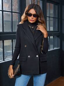 GENKIRA Blazer Con Cuello De Solapa Para Mujer - Negro - Ver 5