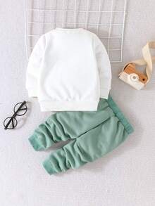 SHEIN Đứa bé trai Đồ họa Chữ cái Áo len & Quần nỉ - Nhiều màu - Xem 2