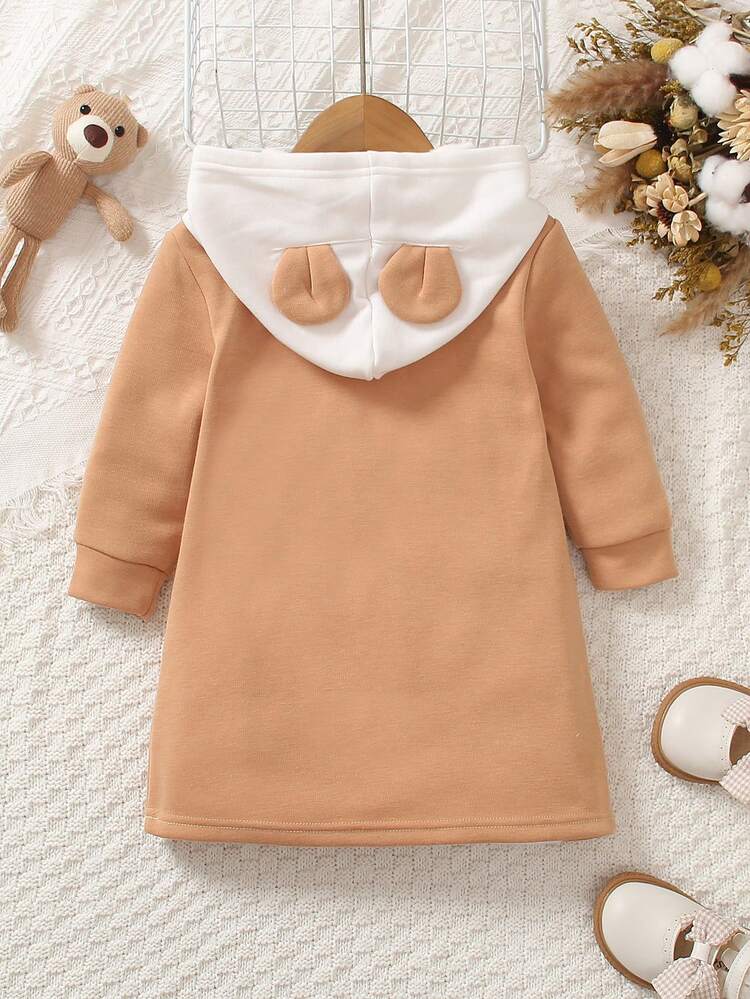 Girls' & Baby Girls' Thickened Patchwork Sweatshirt Dress With Sweet And Lovely Style