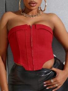 SHEIN SXY Kích thước lớn Denim Áo không dây Đối với phụ nữ , Lễ tạ ơn - Đỏ - Xem 7