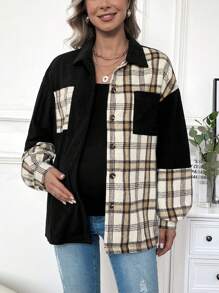 SHEIN Maternity Plaid Patchwork Shirt Style Coat - Multicolor - View 4