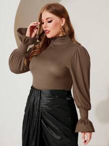 Modelyn Camiseta De Cuello Alto De Talla Grande Para Mujer Con Mangas Acampanadas