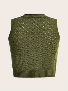 ROMWE PUNK 1 Miếng Nút phía trước Dệt kim chấm bi Áo len vest - xanh quân đội - Xem 2