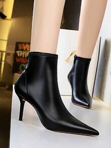 欧美风时尚细高跟尖头性感夜店踝靴 - 黑色 - 查看 2