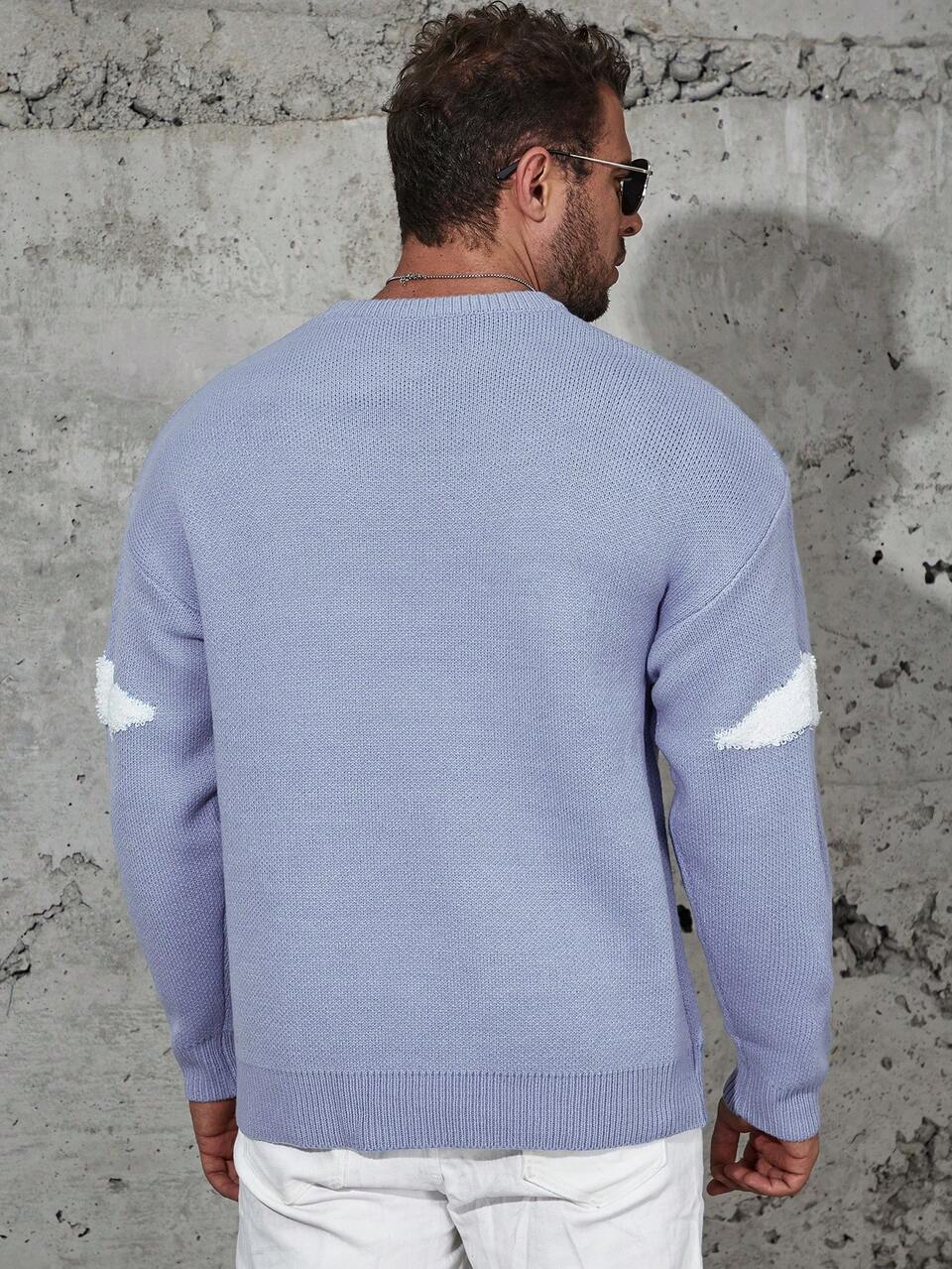 Men's Plus Size Cloud Pattern Drop Shoulder Sweater