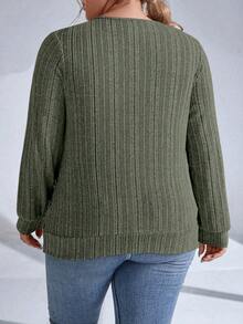 Calvaya Áo nỉ dài tay quấn chéo trơn cỡ lớn - xanh quân đội - Xem 2