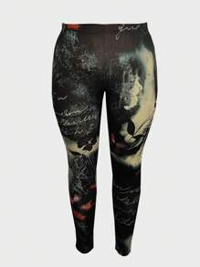 Flirla 大尺碼全長印花緊身褲 - 彩色 - 查看 4