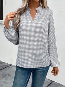 SHEIN Clasi 女式v領口襯衫,氣球袖式,全印花款 - 彩色 - 查看 5