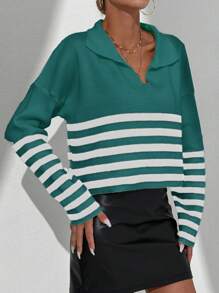 SHEIN Ladies' Striped Collared Sweater