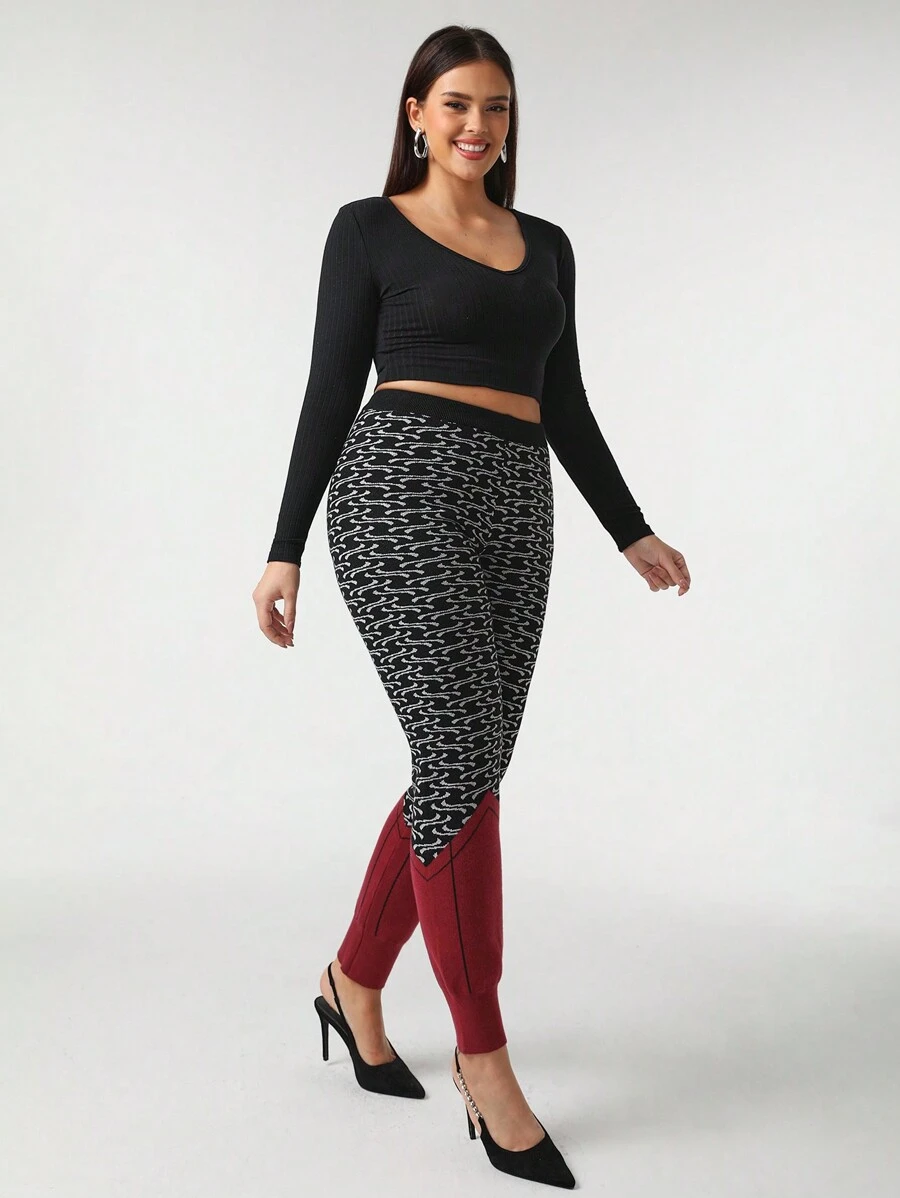 Sava Nation Designs Designer Plus Geo Pattern Colorblock Knit Pants, For Holiday, Vacation, Festival, Ibiza Fits