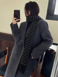 DAZY Striped Fringe Hem Scarf - Black - View 2