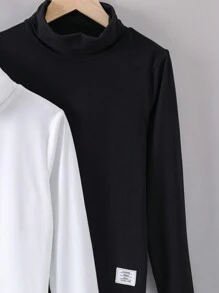 SHEIN 十二歲男孩半高領字母拼接t恤 - 彩色 - 查看 3