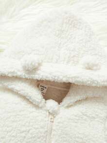 SHEIN 幼兒女孩秋冬季可愛舒適毛絨帽風衣 - 米色 - 查看 3