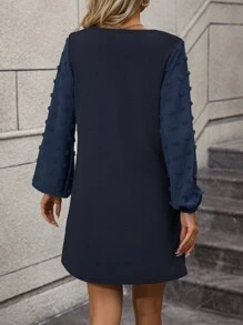 SHEIN Clasi Tay áo dài Váy chữ A - Màu xanh hải quân - Xem 2