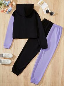 Sparklyn Teen Girls' Butterfly Printed Hoodie And Sweatpants Set With Patchwork Design