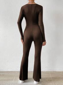 SHEIN Essnce Bodycon Jumpsuit With Bell Bottoms - Brown - View 2