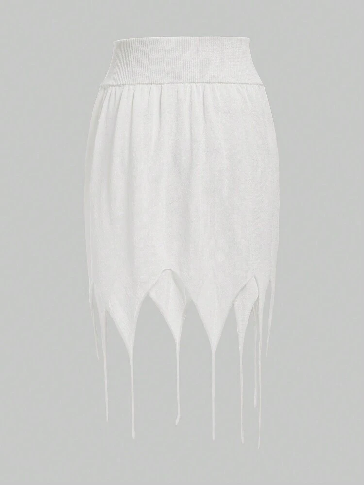 Women's Elastic Waist Asymmetrical Hem Sweater Skirt