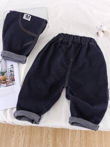 1 Paio di Jeans Casual in Colore Unito Senza Fodera Interna, Vestibilità Ampia, per Ragazzo, Adatto per Primavera e Autunno