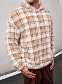 Manfinity VCAY 男式加大码宽松格子连帽休闲连帽衫，适合秋冬 - 彩色 - 查看 5