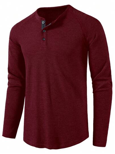 Manfinity Homme Camiseta de manga raglán con botones a la mitad, otoño