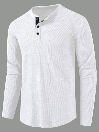 HUEFORM Camiseta de manga raglán con botones para hombre, otoño