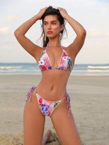 SHEIN Swim Paisley Print Knot Side Bikini Set Summer - Multicolor - View 7