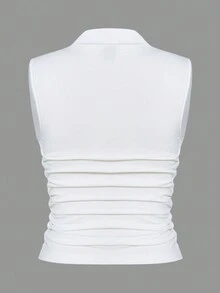 SHEIN Essnce Mock Neck Ruched Tank Top - White - View 3