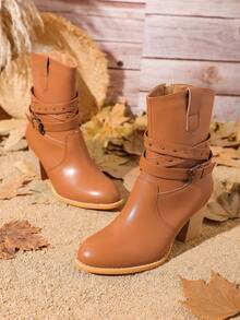 Styleloop 鉚釘時尚靴子 - 駝色 - 查看 7