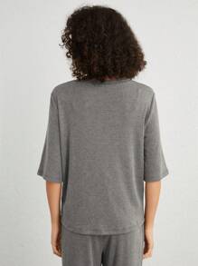 Ocili Leisure Women's Half Sleeve Solid Color Home Wear Top - Dark Grey - View 2