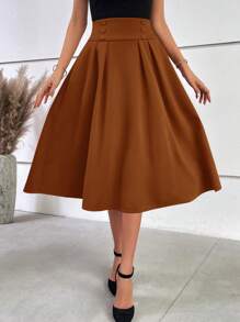 SHEIN MOD Women's Double-Breasted Skirt - Rust Brown - View 3