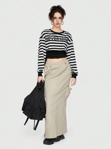 ROMWE Grunge Punk Sudadera De Manga Larga Con Cuello Redondo Y Rayas Para Mujer