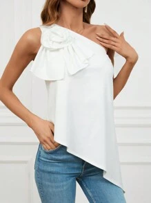 Aveloria 3D Blumen Asymmetrischer Saum One-Shoulder Top