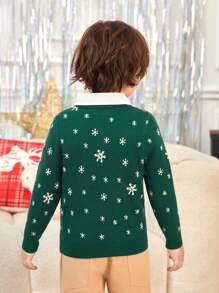 SHEIN Young Boy Christmas Santa Claus Pattern Sweater,In Fall/Winter - Multicolor - View 2