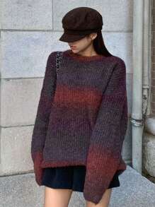DAZY Gradient Round Neck Loose Fit Sweater With Drop Shoulder - Rusty Rose - View 6