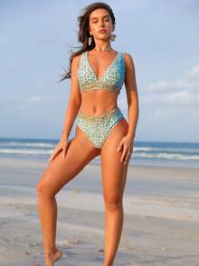 SHEIN Swim 女士花卉印花泳裝套裝 - 彩色 - 查看 8