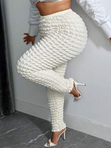 SHEIN SXY 女性大尺碼紋理長褲 - 杏色 - 查看 1