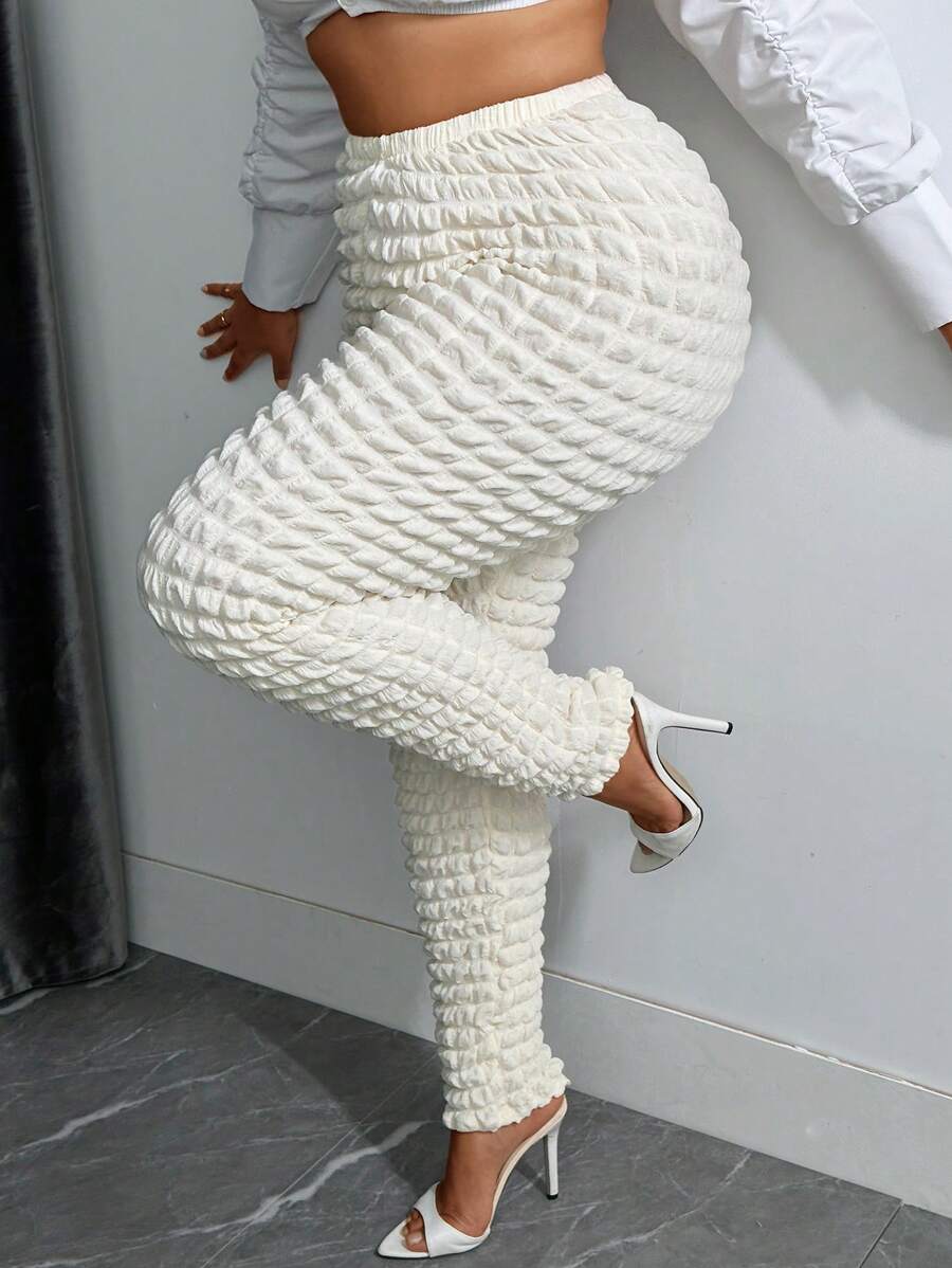 SHEIN SXY 女性大尺碼紋理長褲 - 杏色 - 查看 1