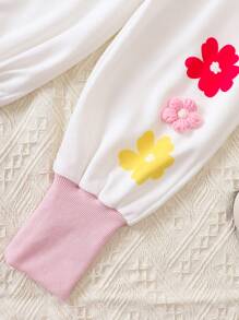 SHEIN 小女孩3d花卉裝飾運動衫和長褲套裝,適用於秋冬季節 - 粉色 - 查看 6